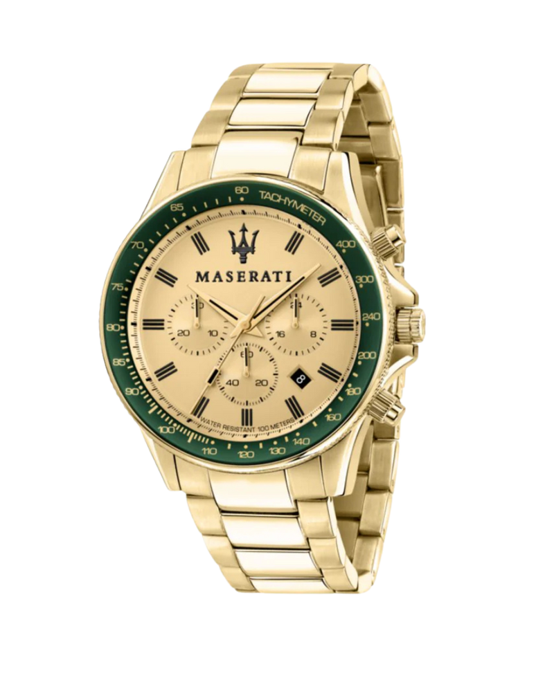 Maserati Sfida R8873640005 reloj hombre acero dorado cronógrafo deportivo