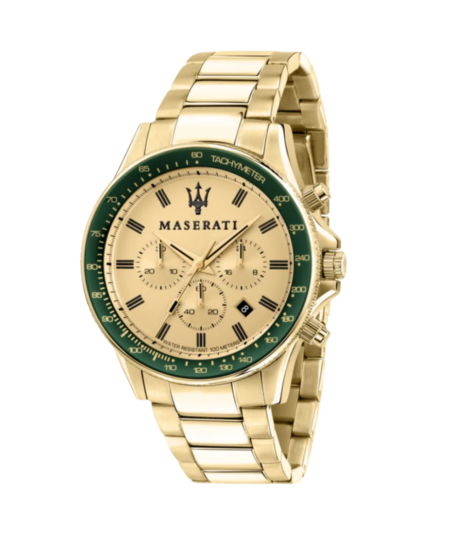 Maserati Sfida R8873640005 reloj hombre acero dorado cronógrafo deportivo
