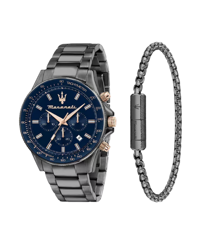 Maserati Sfida R8873640020 reloj hombre acero gris esfera azul cronógrafo
