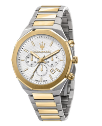 Maserati Stile R8873642009 reloj hombre acero dorado cronógrafo esfera plateada