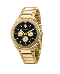 Maserati Stile R8873642001 reloj hombre acero dorado esfera negra cronógrafo