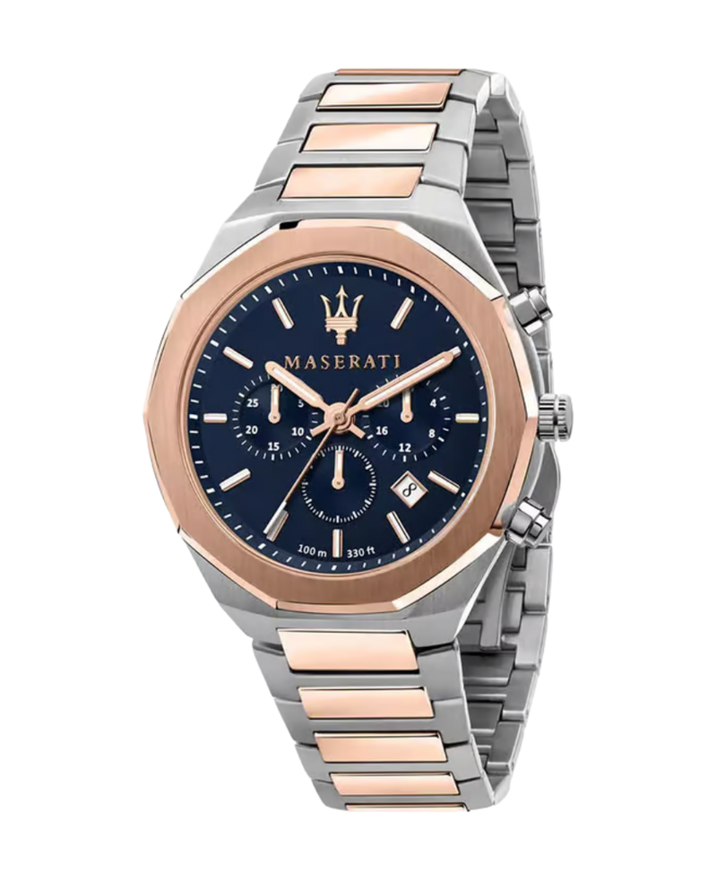 Maserati Stile R8873642002 reloj hombre acero oro rosa esfera azul cronógrafo 45mm