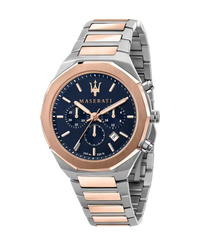 Maserati Stile R8873642002 reloj hombre acero oro rosa esfera azul cronógrafo 45mm