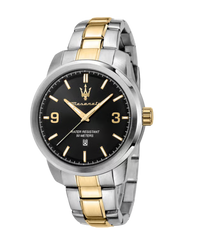Maserati Successo R8853121009 reloj hombre acero plata esfera negra brazalete dorado