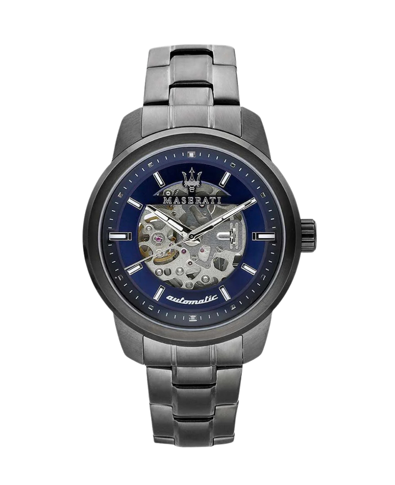 Maserati Successo R8823121001 reloj hombre acero gun metal azul automático cristal zafiro