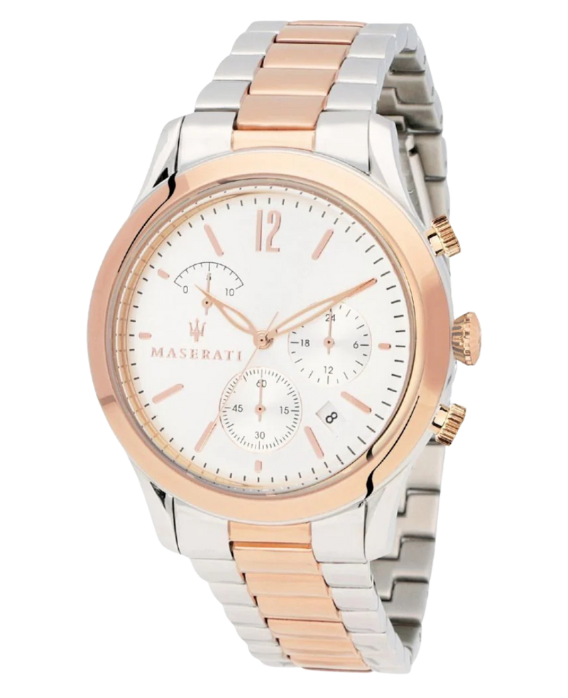 Maserati R8873625001 reloj hombre acero oro rosa esfera blanca cronógrafo