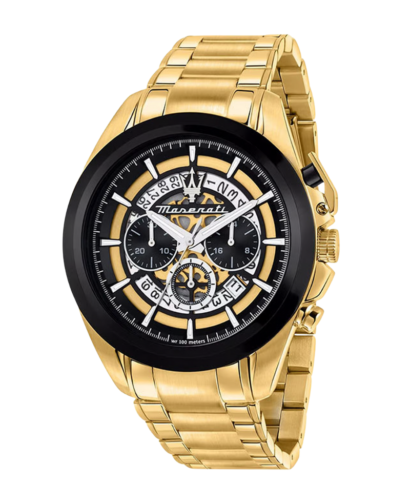 Maserati Traguardo R8873612058 reloj hombre acero negro dorado cronógrafo