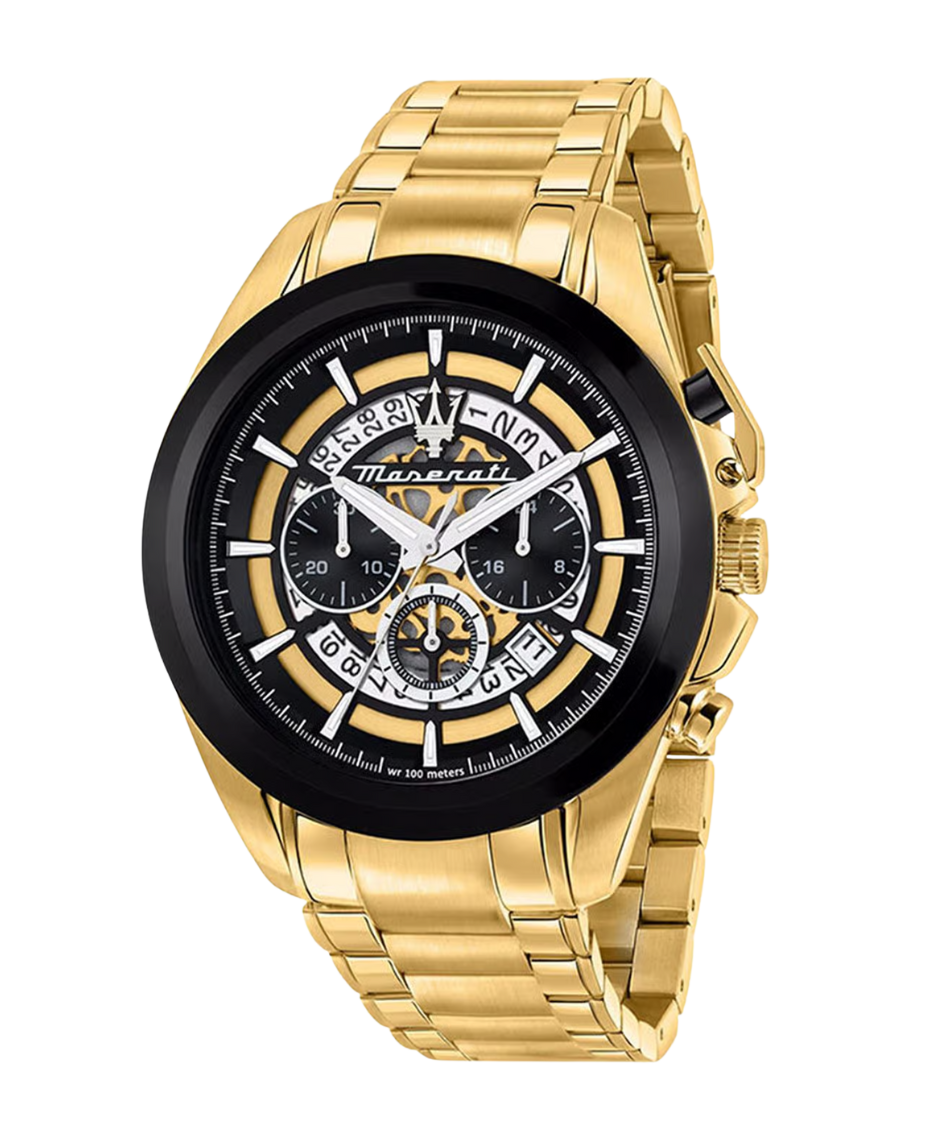 Maserati Traguardo R8873612058 reloj hombre acero negro dorado cronógrafo