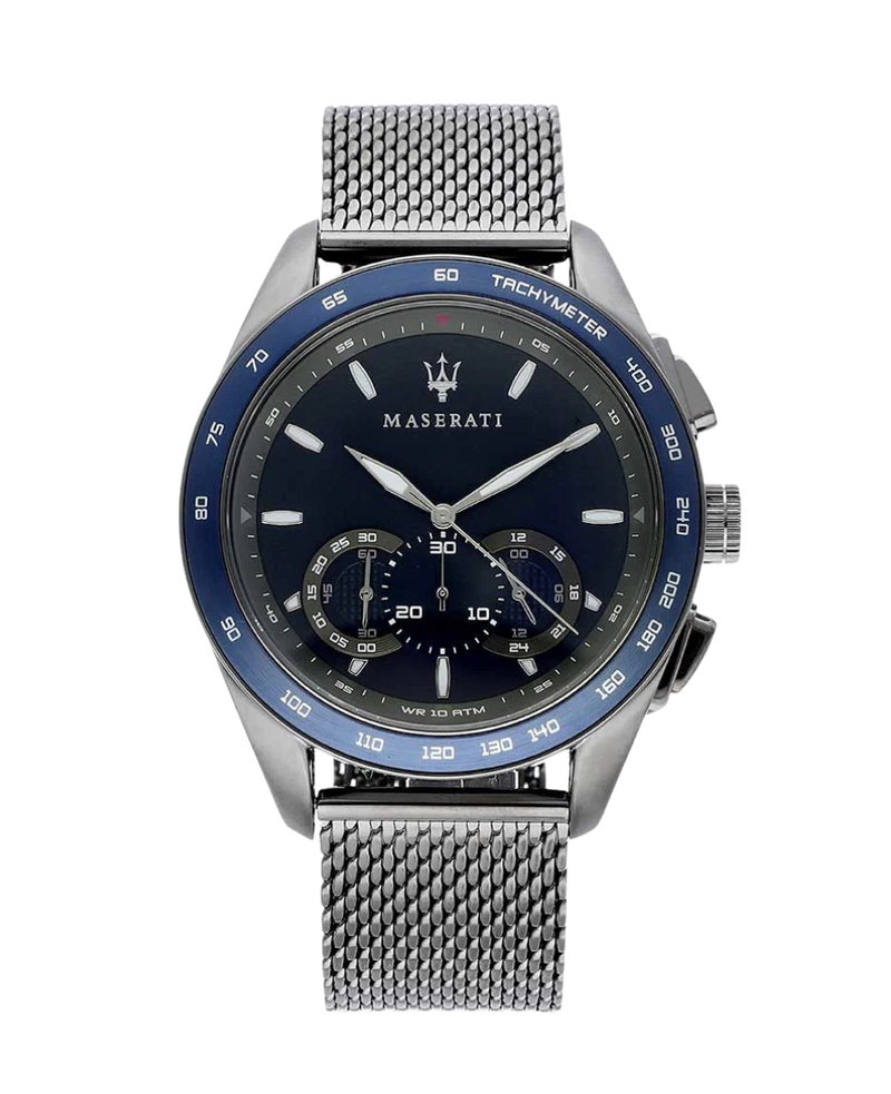 Maserati Traguardo R8873612009 reloj hombre acero gun metal esfera azul cronógrafo