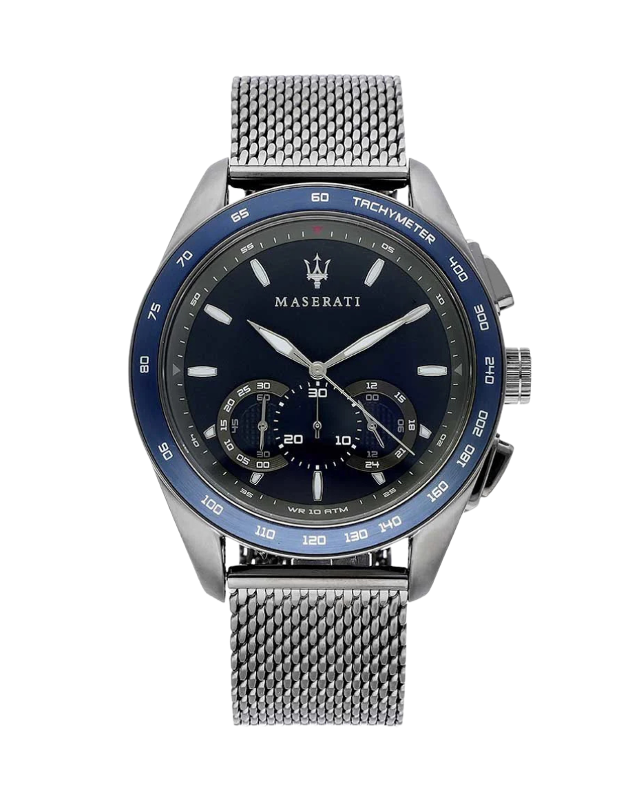 Maserati Traguardo R8873612009 reloj hombre acero gun metal esfera azul cronógrafo
