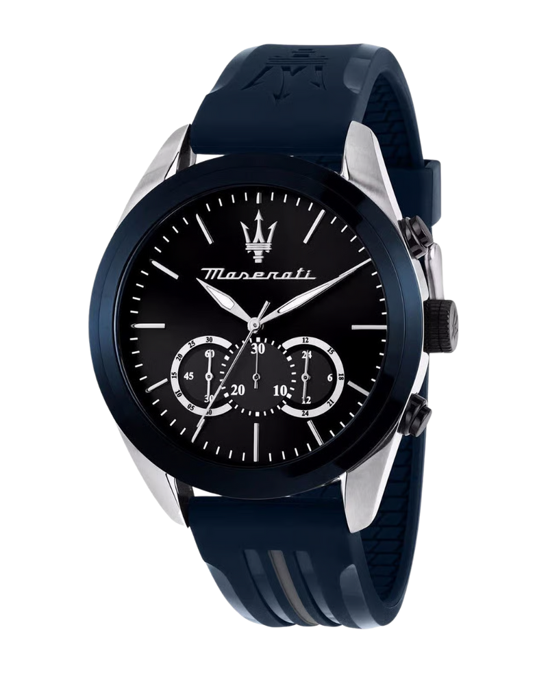 Maserati Traguardo R8871612046 reloj hombre acero gris brazalete azul cronógrafo