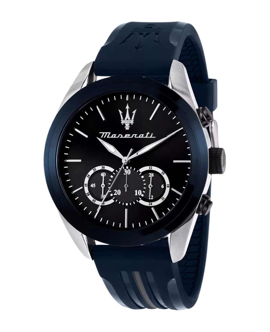 Maserati Traguardo R8871612046 reloj hombre acero gris brazalete azul cronógrafo