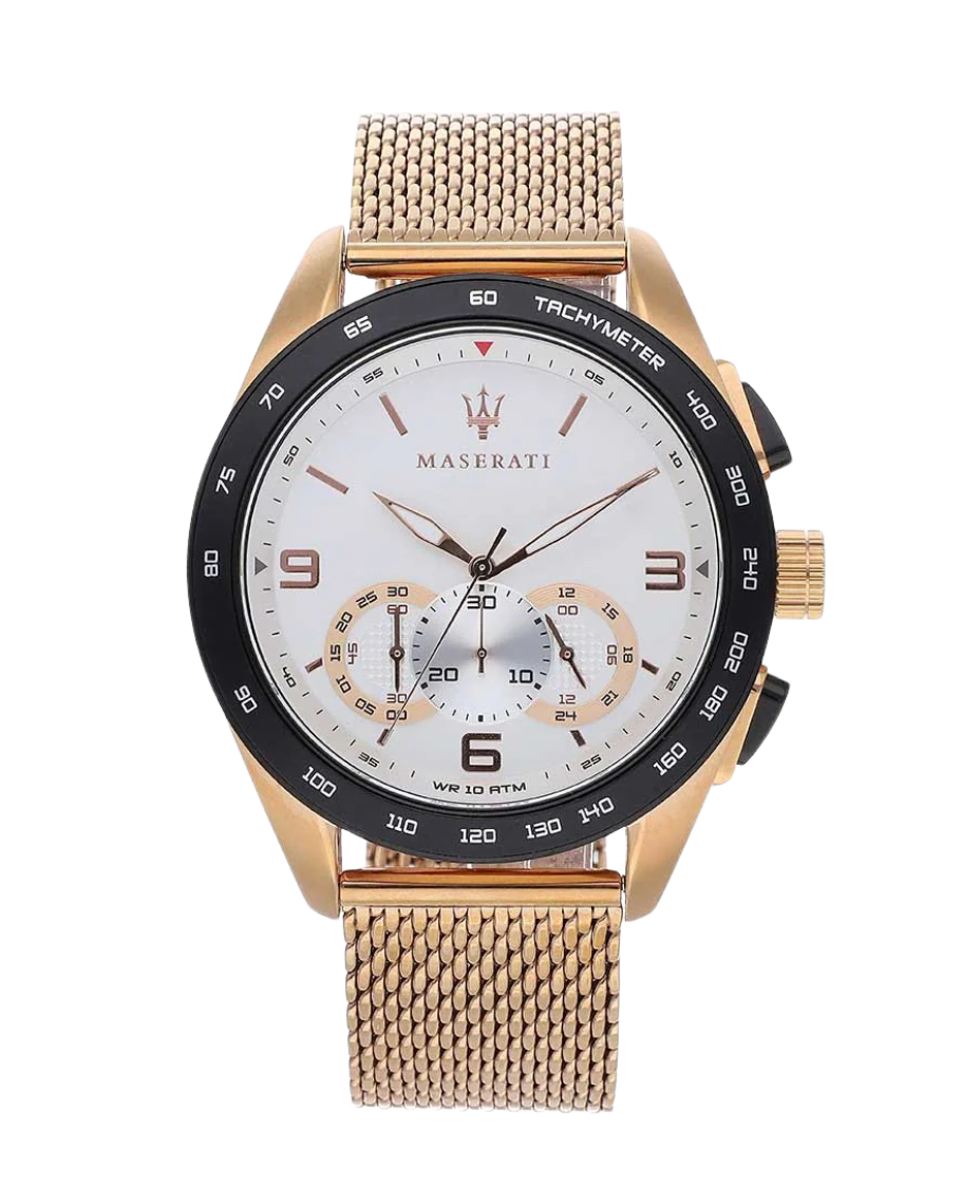 Maserati Traguardo R8873612011 reloj hombre acero oro rosa esfera blanca cronógrafo