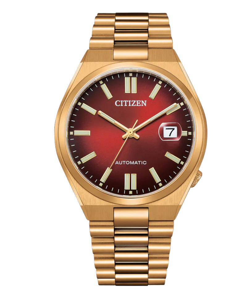 Citizen Eco-Drive NJ0153-82X reloj unisex acero chapado oro rosa esfera roja