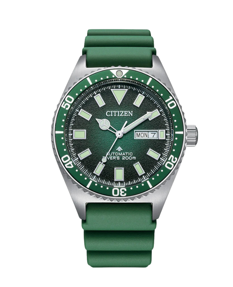 Citizen Promaster NY0121-09X reloj hombre acero esfera verde correa caucho