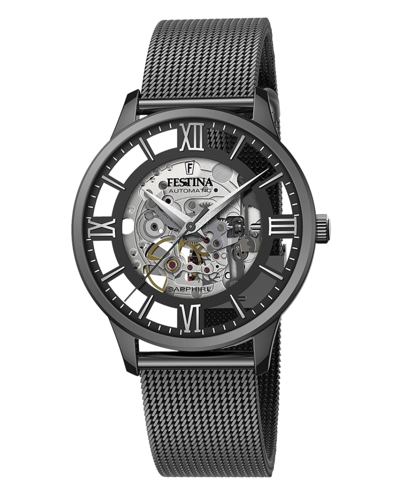 Festina Automatic F20535/1 reloj hombre acero negro con malla milanesa