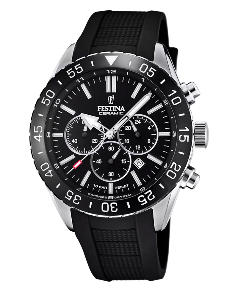 Festina F20515/2 reloj hombre cronógrafo acero negro 44mm correa caucho