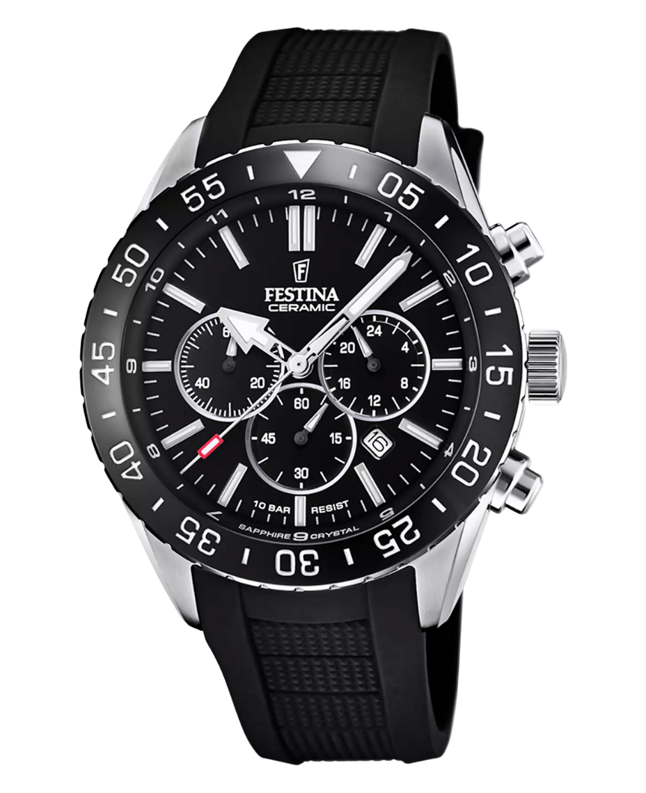 Festina F20515/2 reloj hombre cronógrafo acero negro 44mm correa caucho