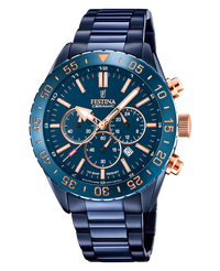 Festina F20576/1 reloj hombre cronógrafo acero azul plata 44mm cristal zafiro