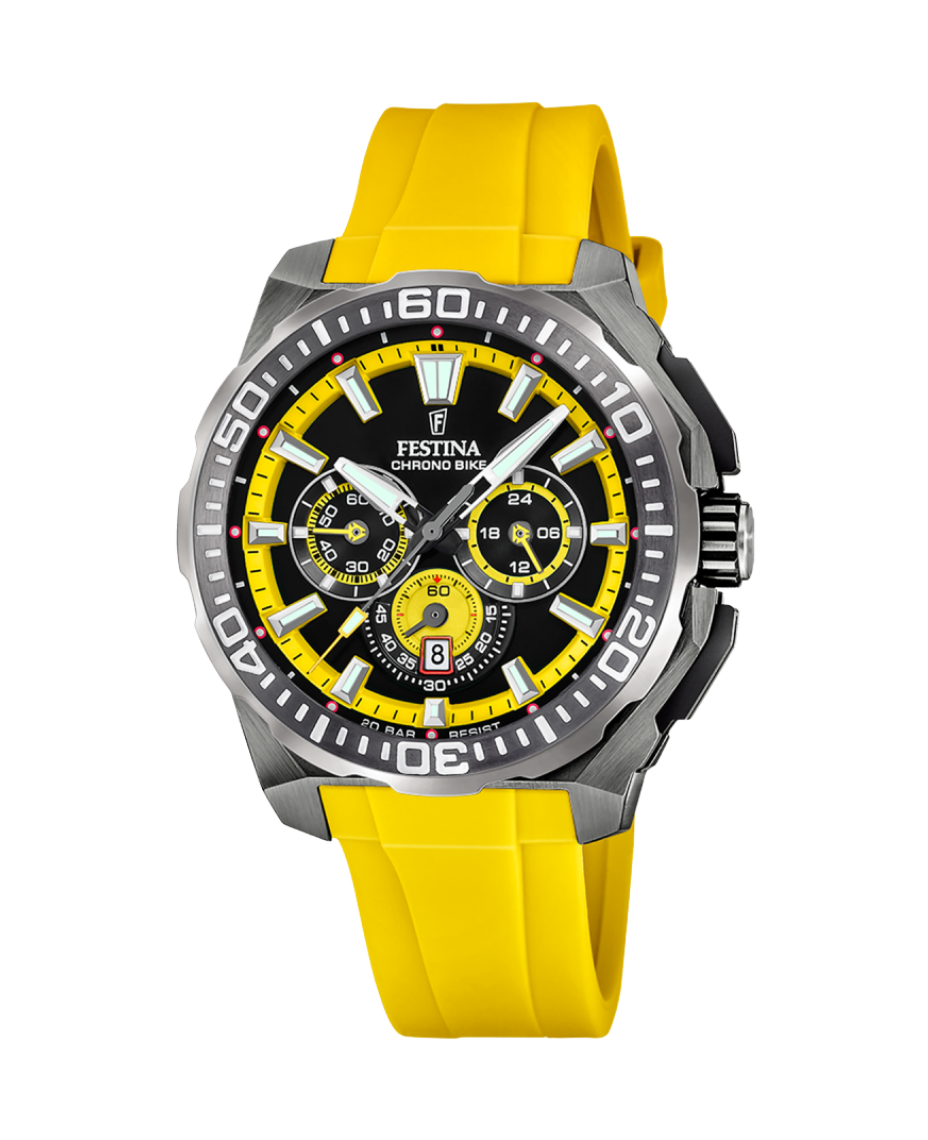 Festina Chrono Bike F20725/1 reloj hombre acero cronógrafo correa caucho amarilla esfera negra