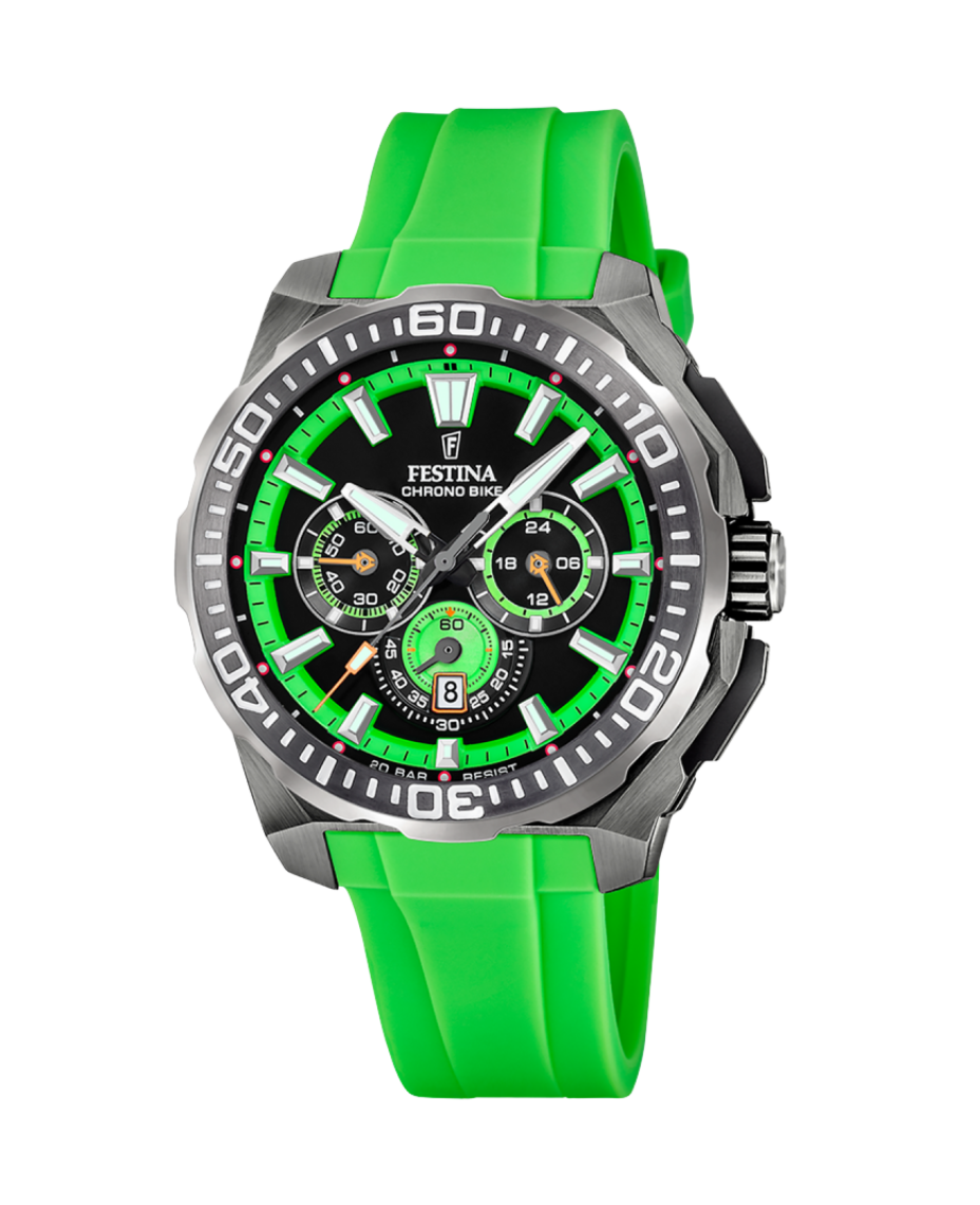 Festina Chrono Bike F20725/3 reloj hombre acero cronógrafo correa caucho verde esfera negra