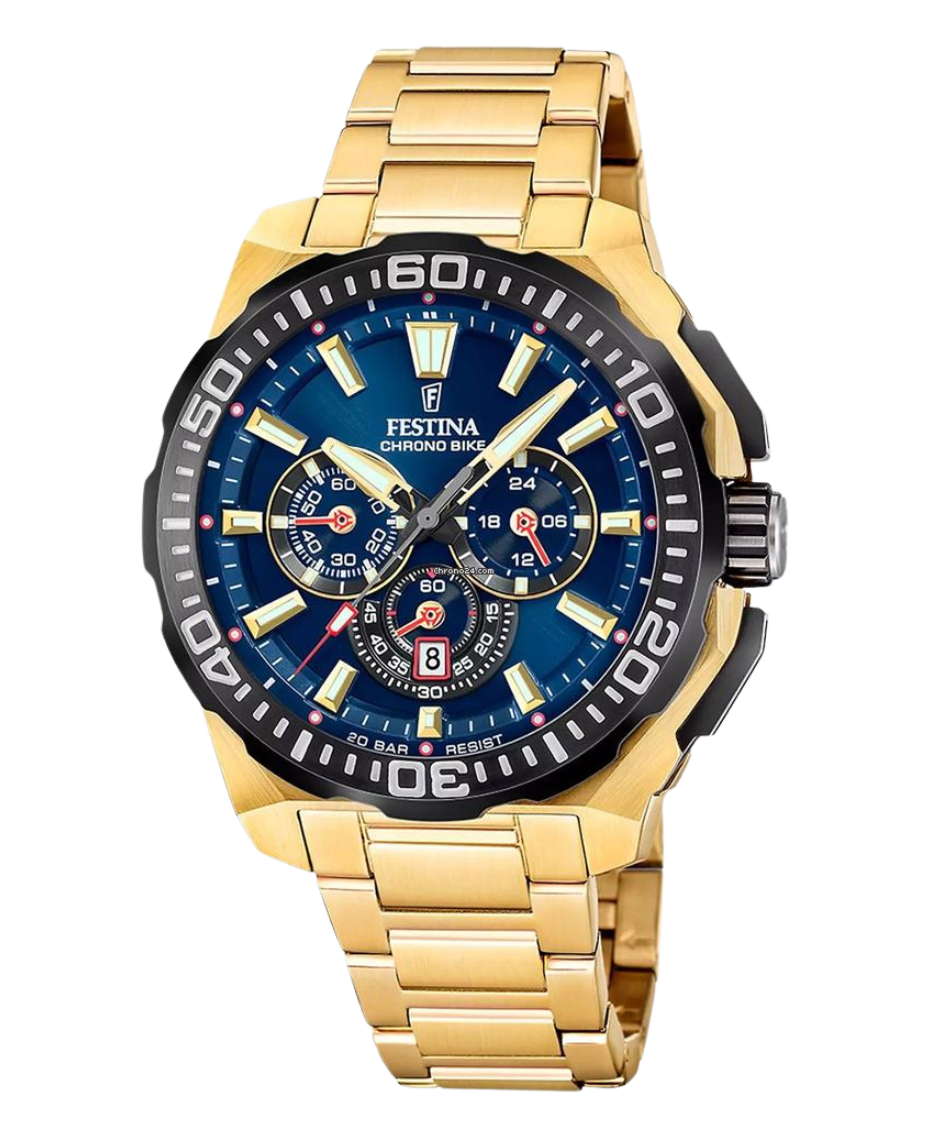 Festina Chrono Bike F20727/1 reloj hombre acero esfera azul pulsera dorada cronógrafo deportivo