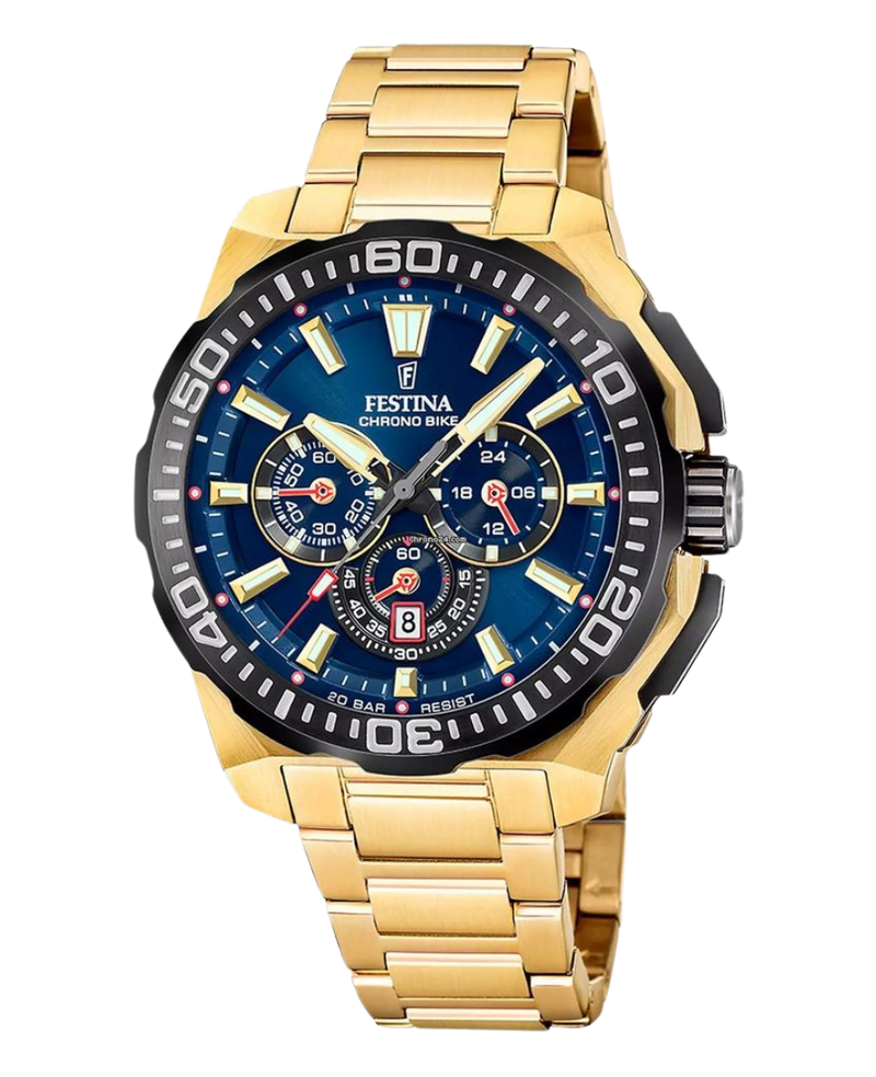 Festina Chrono Bike F20727/1 reloj hombre acero esfera azul pulsera dorada cronógrafo deportivo