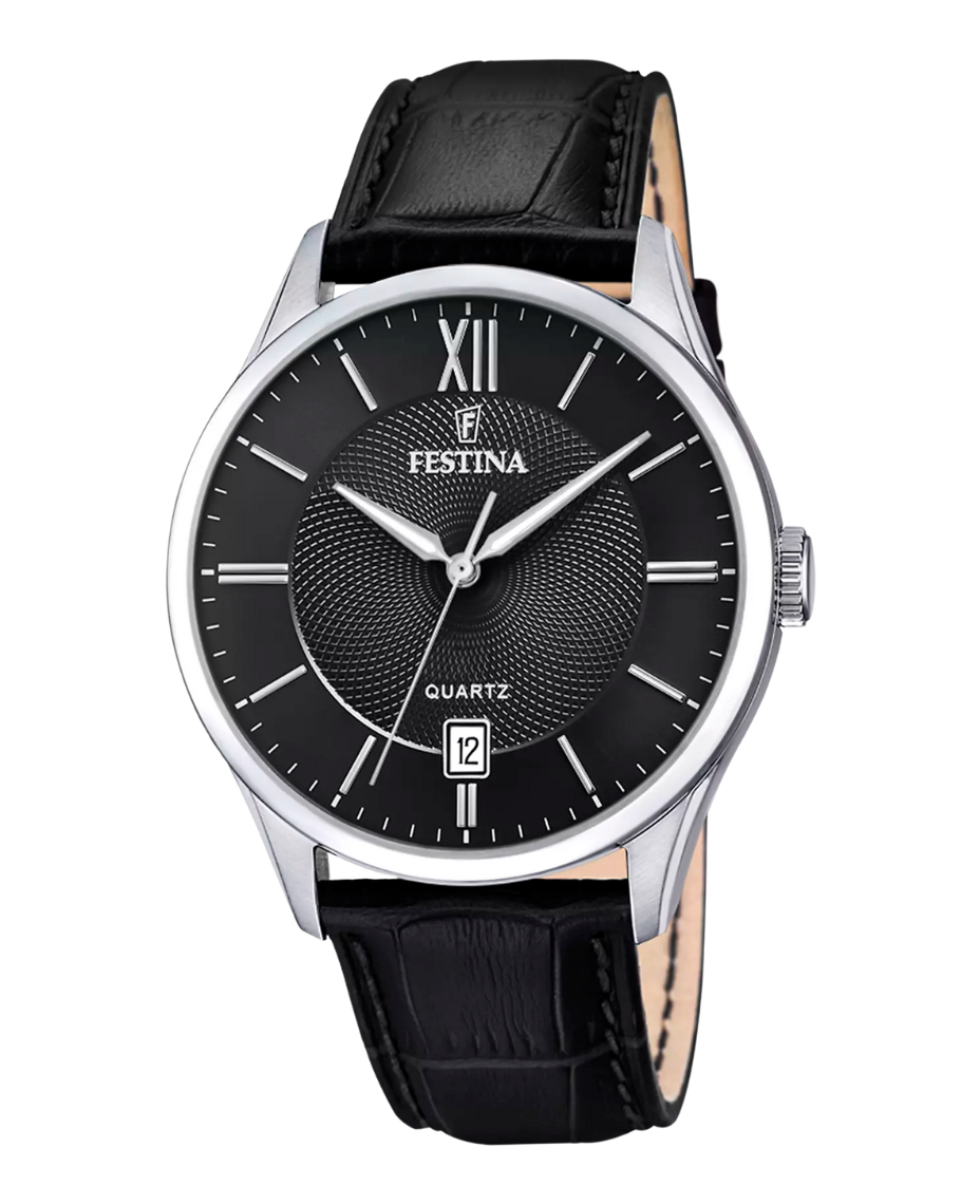 Festina Classics F20426/3 reloj hombre acero inoxidable negro con correa de piel negra