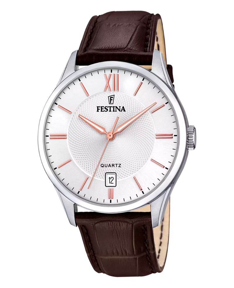 Festina Classics F20426/4 reloj hombre acero blanco correa piel marrón