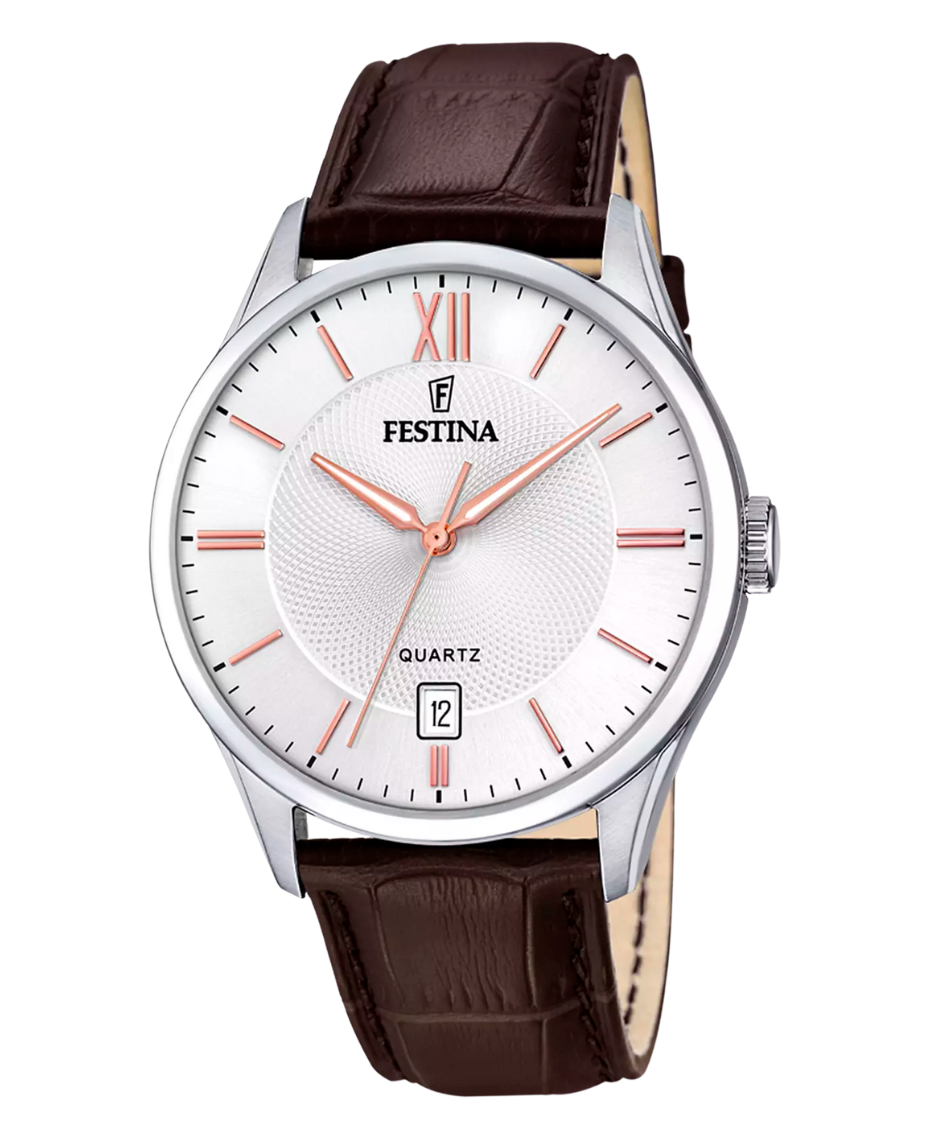 Festina Classics F20426/4 reloj hombre acero blanco correa piel marrón