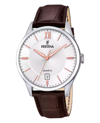 Festina Classics F20426/4 reloj hombre acero blanco correa piel marrón