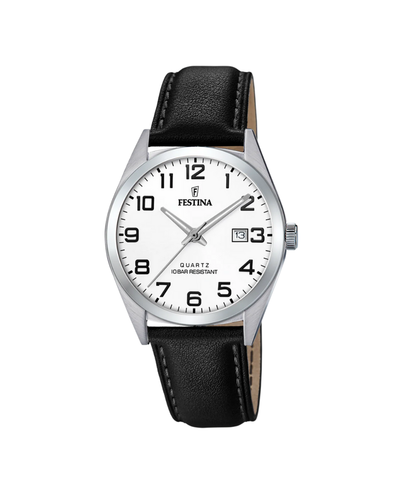 Festina Classics F20446/1 reloj hombre acero blanco correa piel negra