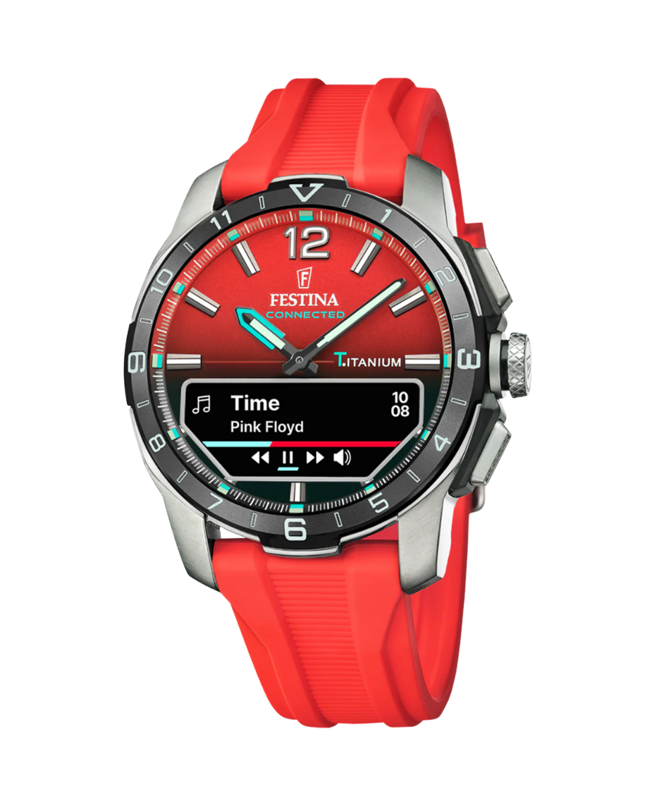 Festina Connected F23000/6 reloj hombre titanio rojo smartwatch correa caucho