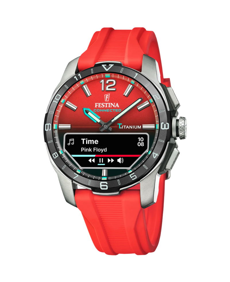 Festina Connected F23000/6 reloj hombre titanio rojo smartwatch correa caucho
