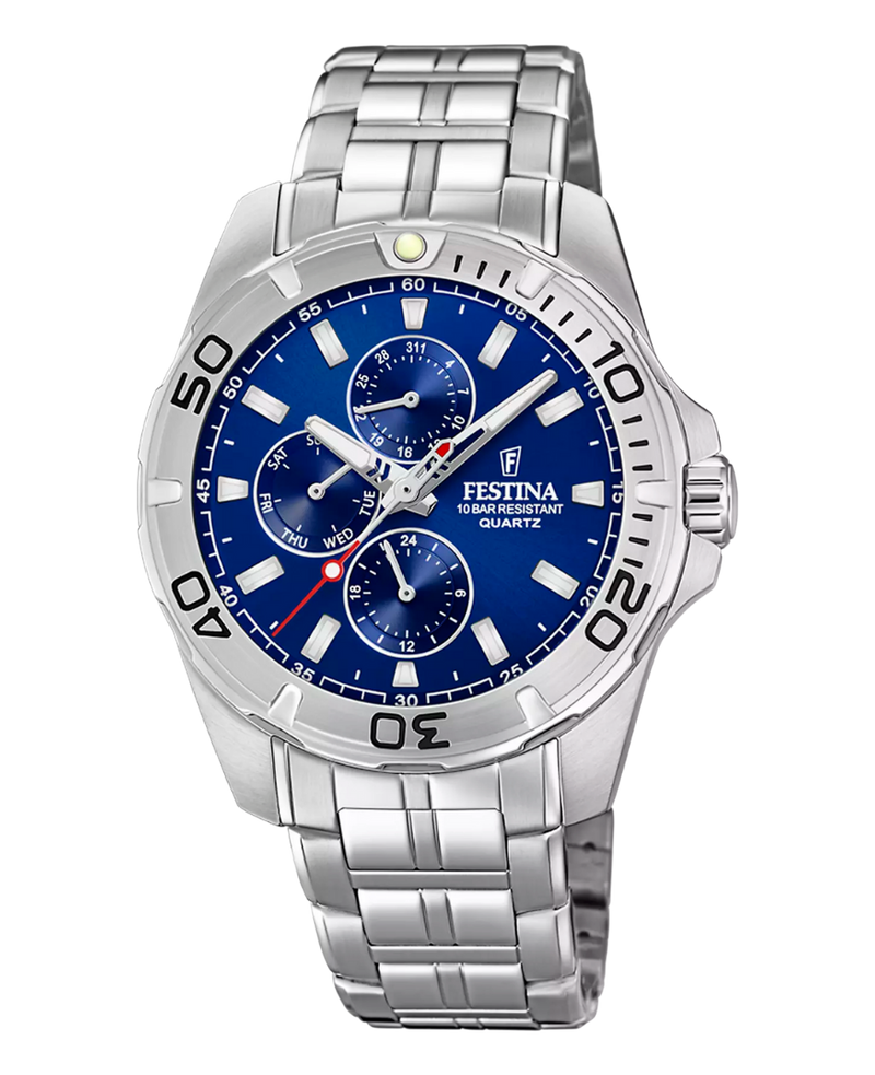 Festina F20445/2 reloj hombre acero multifunción caja azul esfera azul pulsera plateada