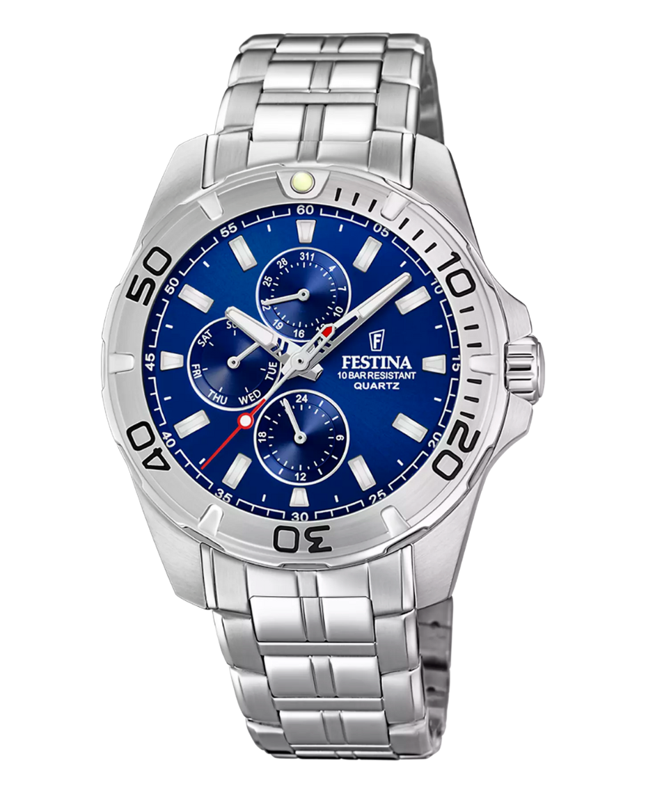Festina F20445/2 reloj hombre acero multifunción caja azul esfera azul pulsera plateada