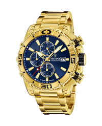 Festina Prestige F20492/2 reloj hombre acero dorado esfera azul cronógrafo