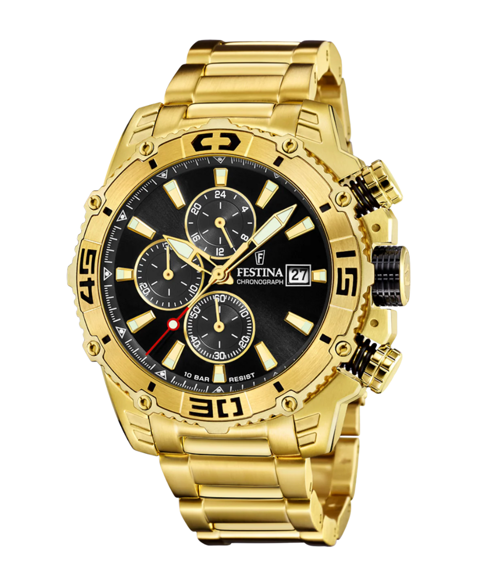 Festina Prestige F20492/4 reloj hombre cronógrafo acero negro dorado cristal zafiro
