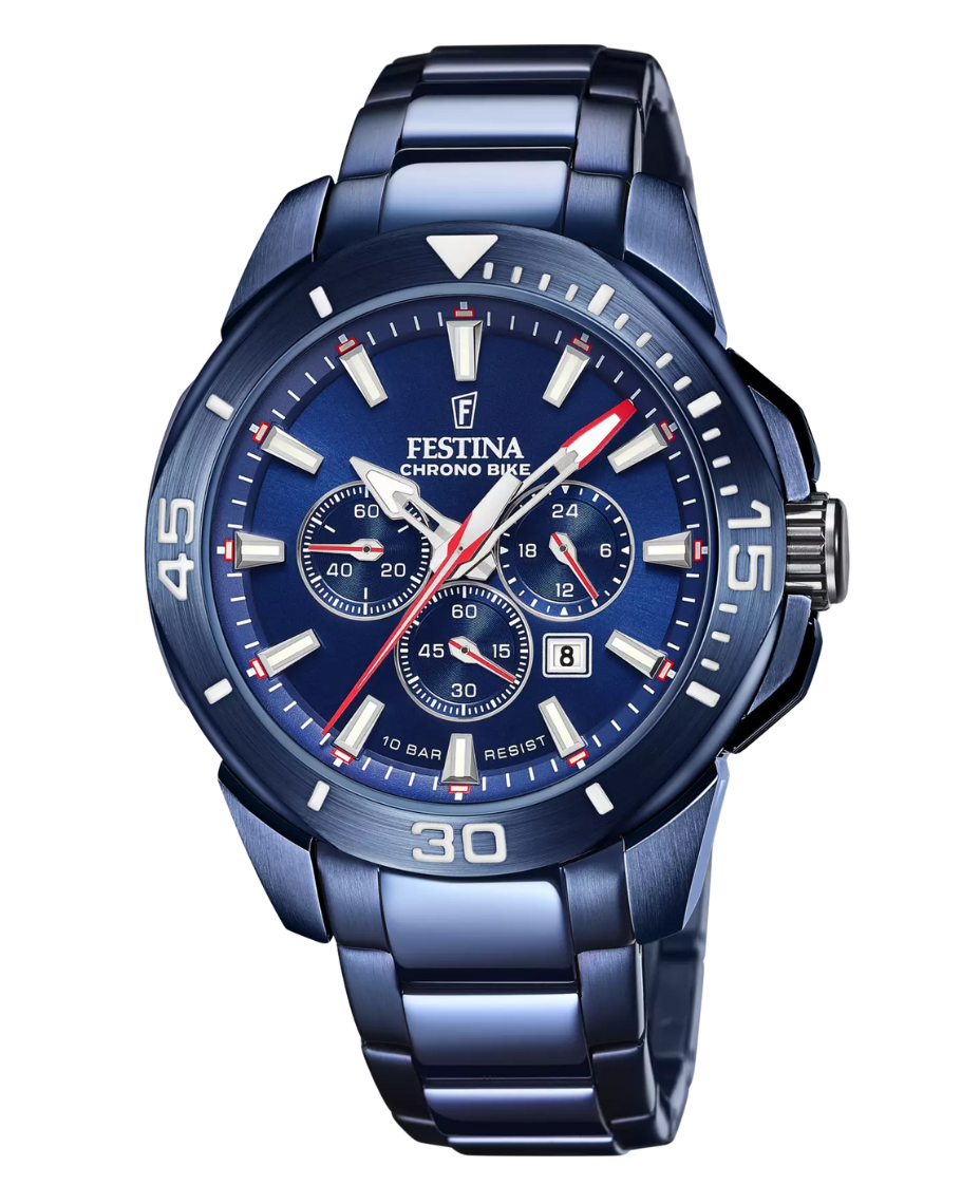 Festina cronógrafo F20643/1 reloj hombre acero azul esfera deportiva 47mm