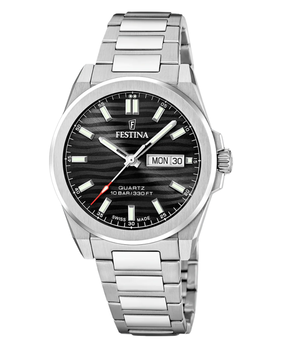 Festina Swiss Made F20073/5 reloj hombre acero plateado esfera negra