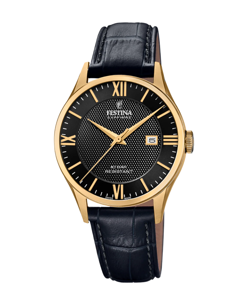 Festina Swiss Made F20010/4 reloj hombre acero negro cristal zafiro correa piel