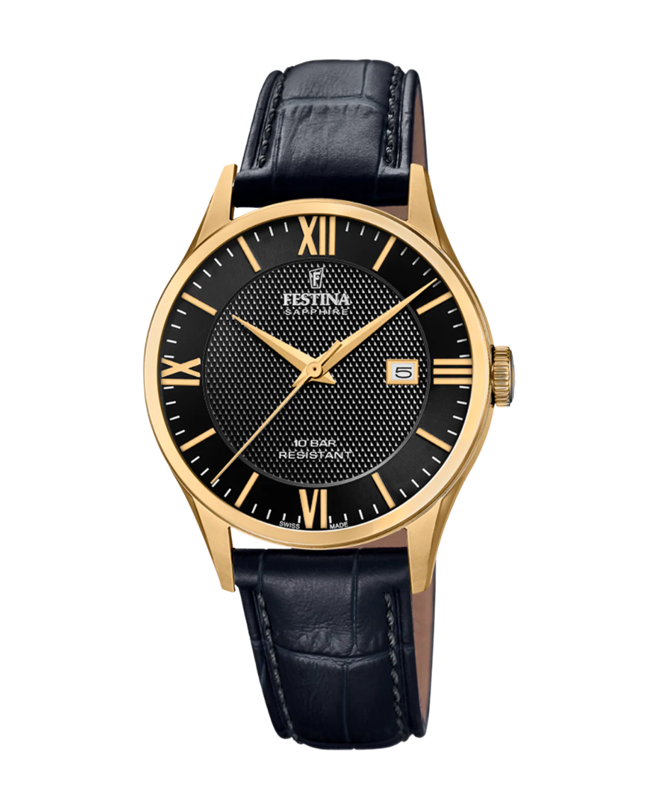 Festina Swiss Made F20010/4 reloj hombre acero negro cristal zafiro correa piel