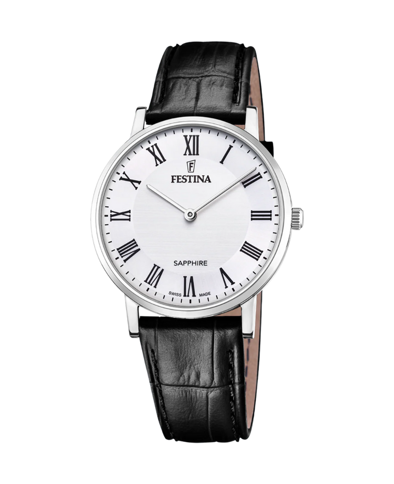 Festina Swiss Made F20012/2 reloj hombre acero blanco correa piel negra