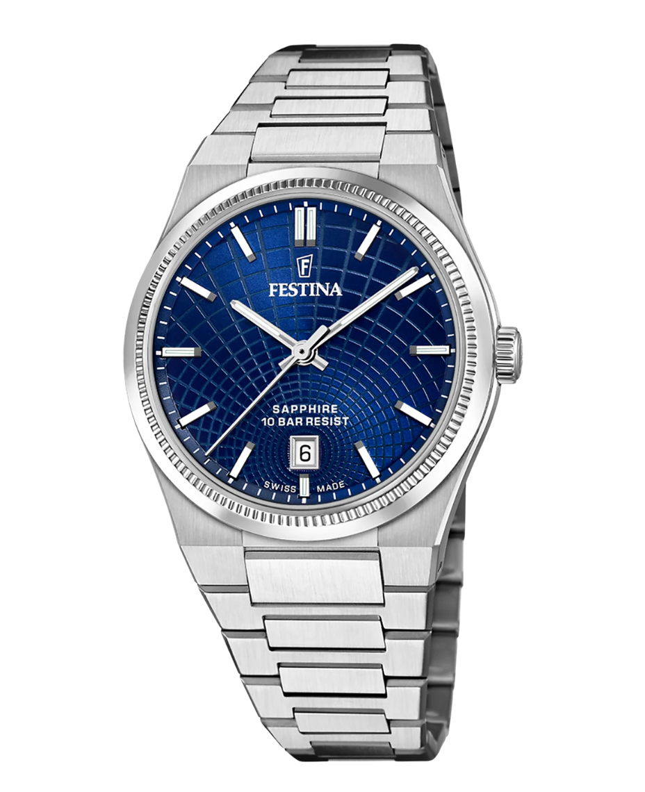 Festina Swiss Made F20051/4 reloj hombre acero esfera azul cristal zafiro