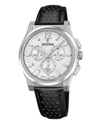 Festina Swiss Made F20060/1 reloj hombre acero cronógrafo esfera plateada correa piel negra