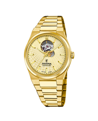 Festina Swiss Made Automático F20062/2 reloj hombre acero esfera beige pulsera dorada