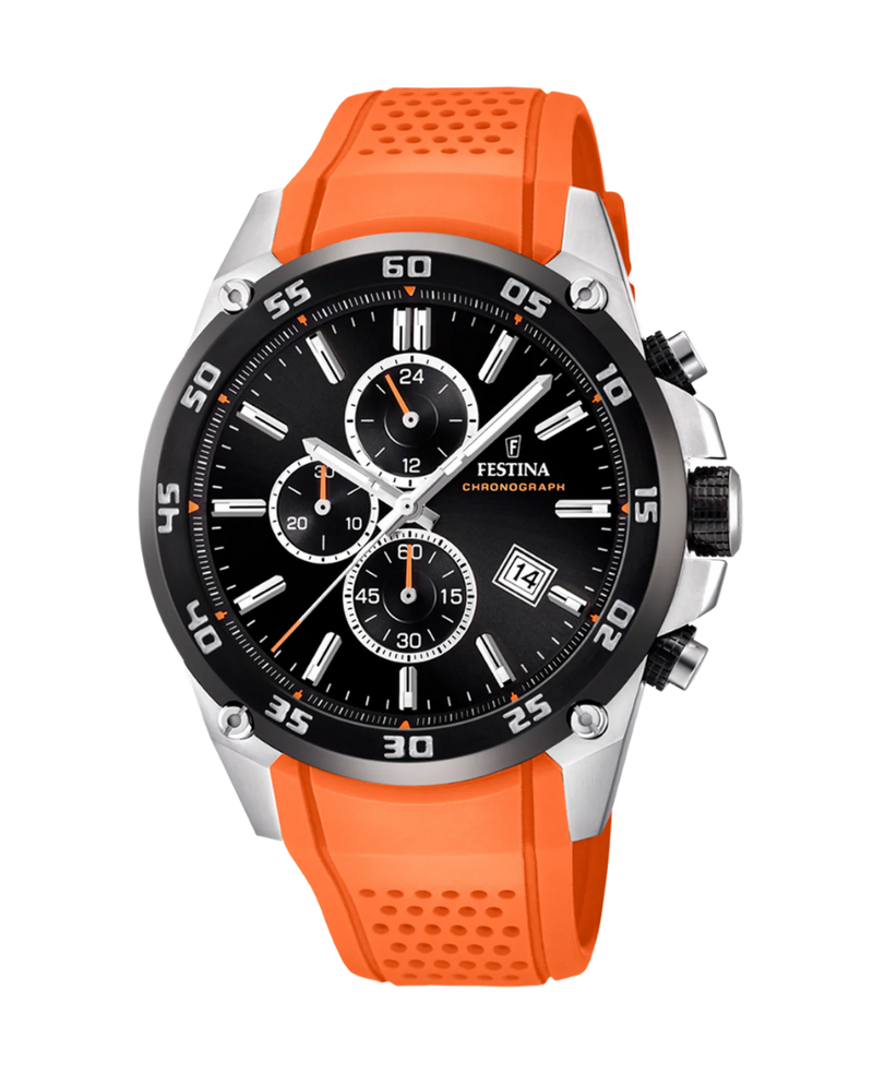 Festina F20330/4 reloj hombre cronógrafo acero negro correa naranja caucho deportivo