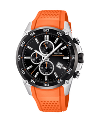 Festina F20330/4 reloj hombre cronógrafo acero negro correa naranja caucho deportivo
