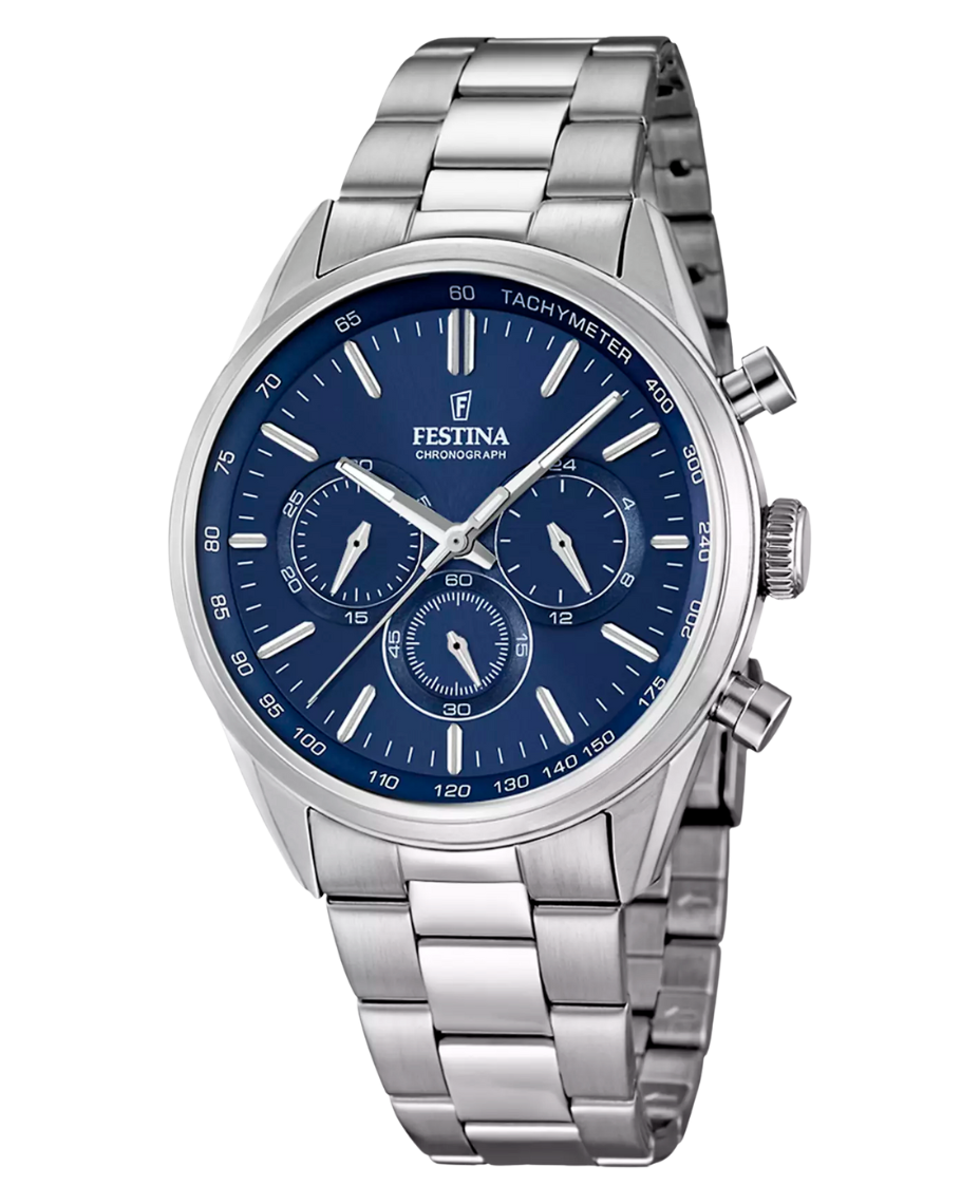 Festina F16820/2 reloj hombre cronógrafo acero azul plateado 43.5mm