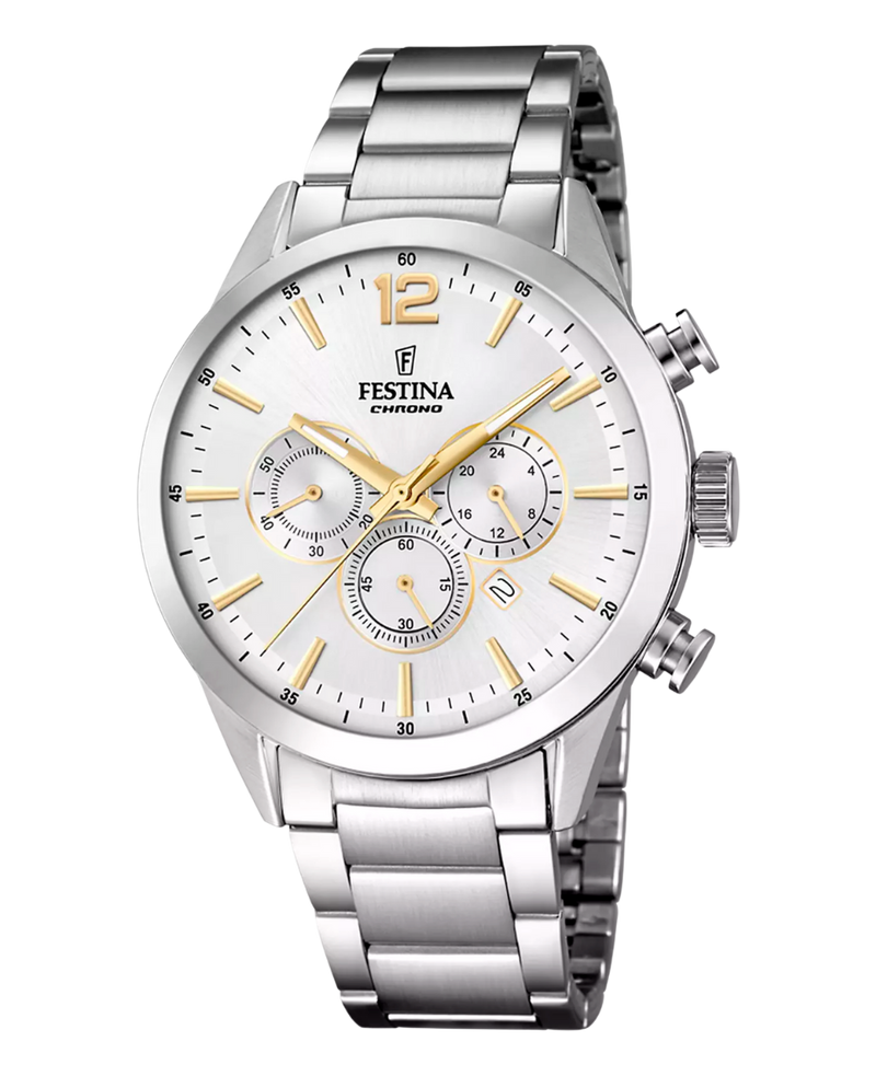 Festina cronógrafo F20343/1 reloj hombre acero plateado deportivo